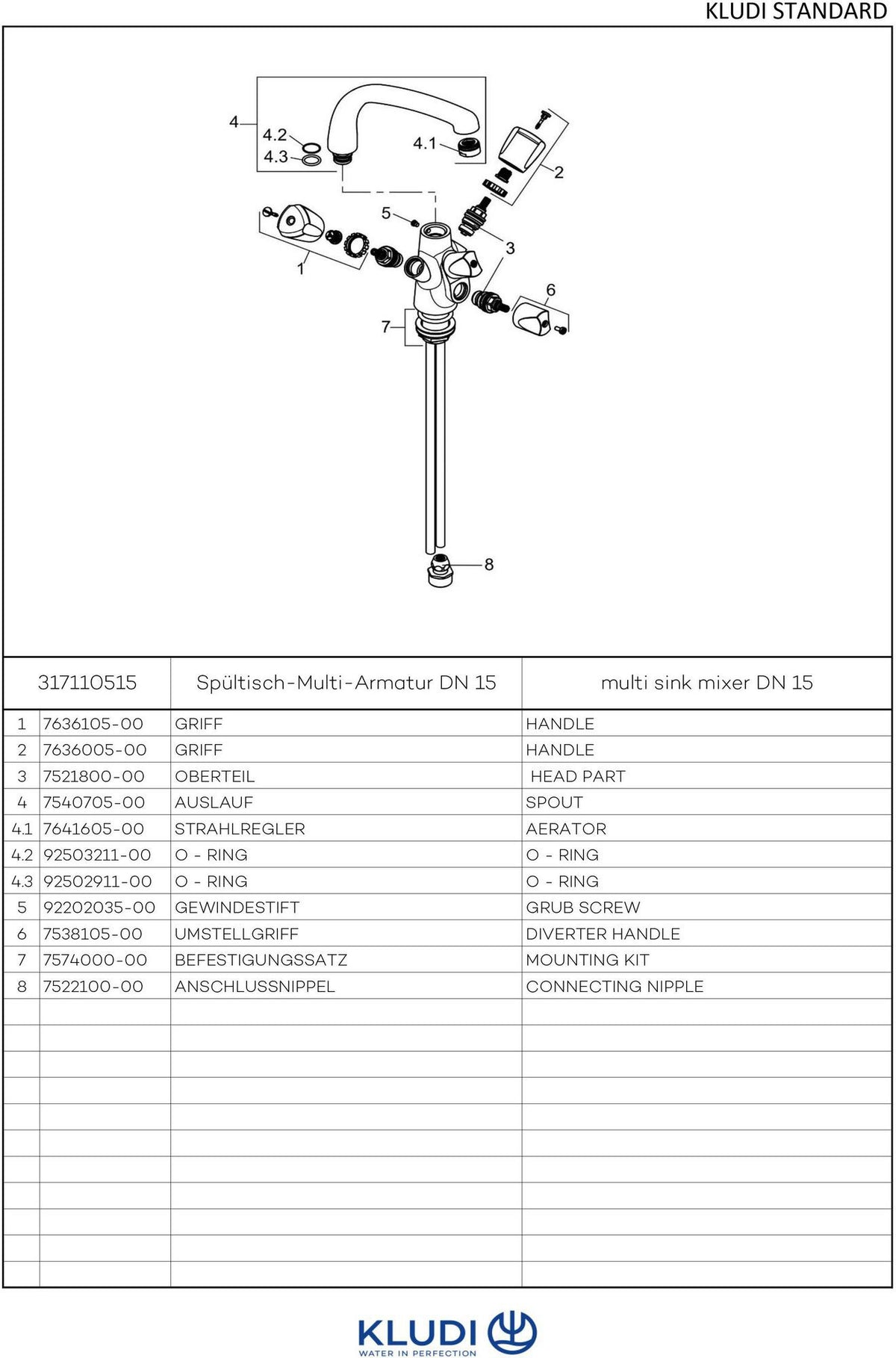 KLUDI STANDARD Spültisch-Multi-Armatur DN 15, 200 mm Auslauf, 2 Multianschlüsse, Chrom