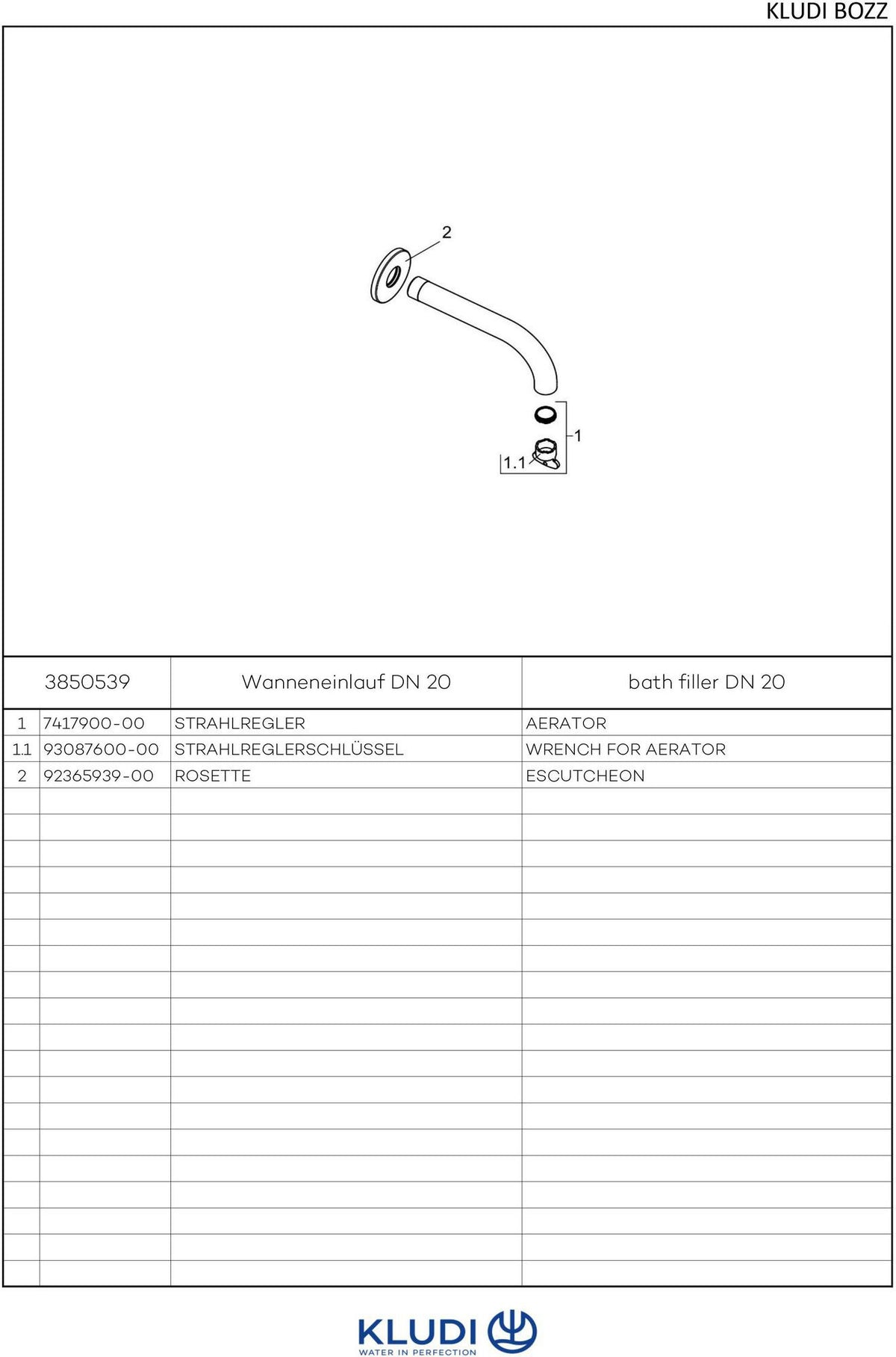 KLUDI BOZZ Wanneneinlauf DN20, Ausladung 160 mm, chrom – Wandmontage