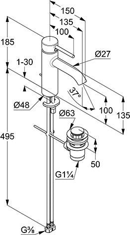 KLUDI BOZZ Waschtisch-Einhandmischer 100 mm SmartStart mit Ablaufgarnitur Chrom