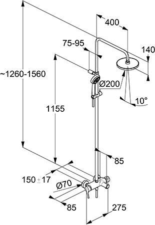 KLUDI LOGO NEO Dual Shower System mit Wanneneinlauf – Chrom, 3 Strahlarten, höhenverstellbar