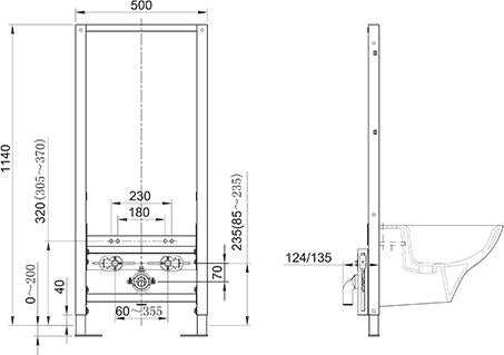 KLUDI UNIFIX Bidet-Vorwandelement 110 – Wandmontage, 1140 mm, ohne Armaturenlöcher
