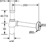 KLUDI Flaschen-Siphon BAD SIFONE DN 32 1 1/4 Zoll x 32 mm verchromt mit Rosette und Wandrohr