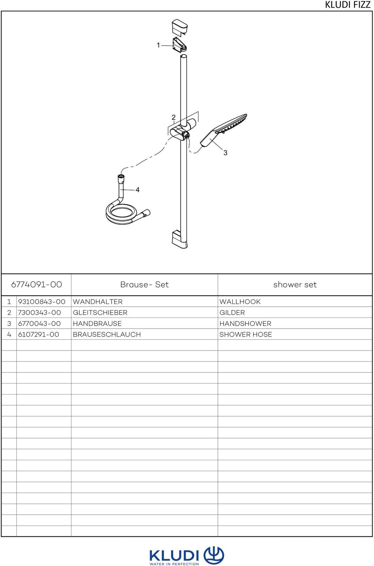 KLUDI FIZZ 3S Brause-Set mit Wandstange 900 mm chrom – Handbrause mit 3 Strahlarten