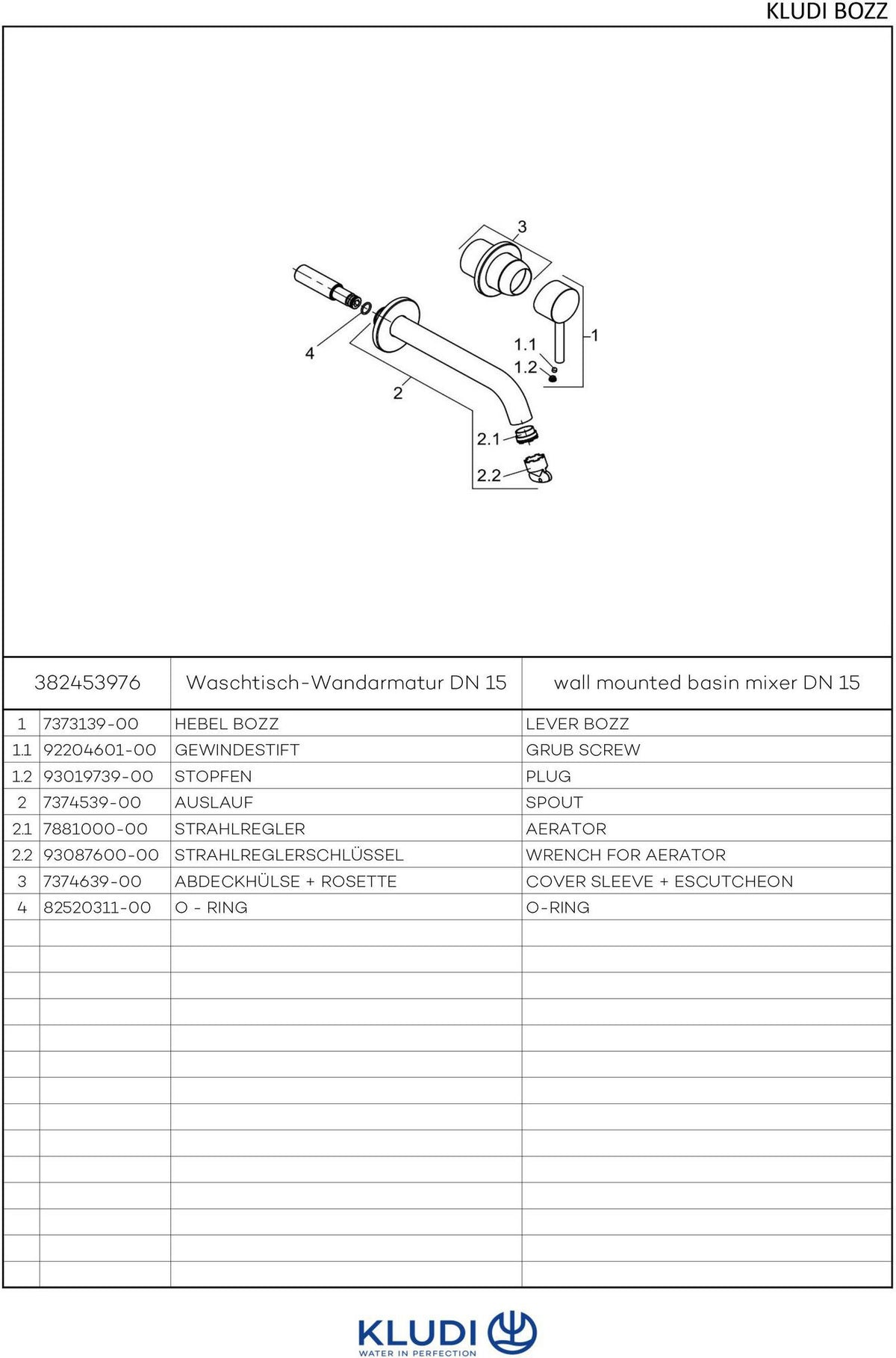 KLUDI BOZZ Waschtisch-Einhandmischer Unterputz 2-Loch chrom Ausladung 230 mm