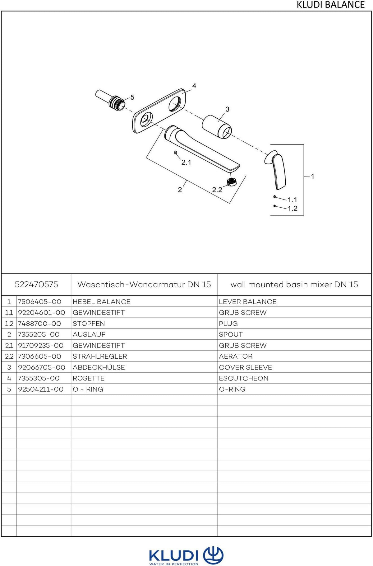 KLUDI BALANCE 2-Loch-Waschtisch-Einhandmischer Wandmontage 235 mm chrom