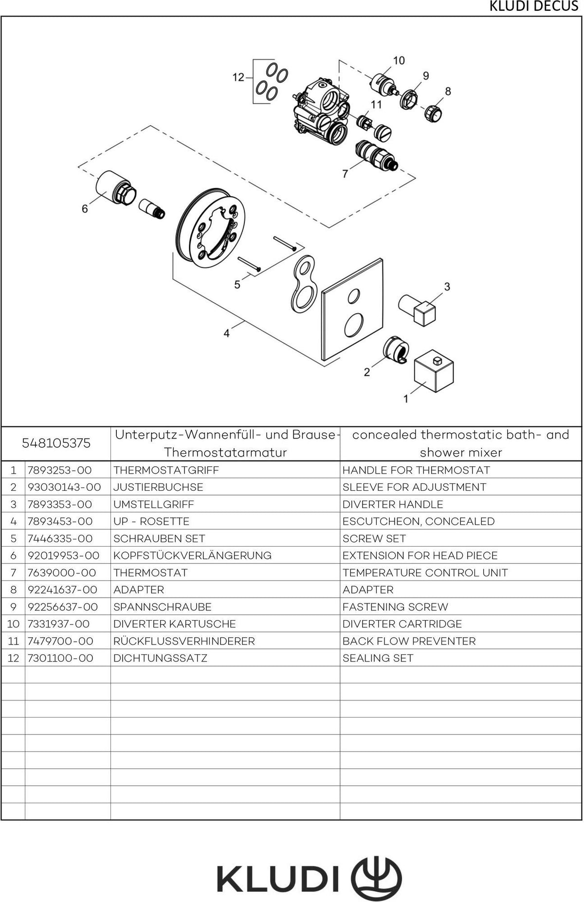 KLUDI DECUS Unterputz-Thermostat Feinbau-Set für Wanne & Brause, eigensicher, Chrom