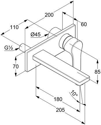 KLUDI ZENTA SL Unterputz-Waschtisch-Einhandmischer Wand-Armatur DN 15 chrom – 2-Loch, Ausladung 180 mm