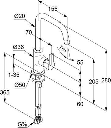 KLUDI PURE&EASY Waschtisch-Einhandhebelmischer DN 15 chrom ohne Ablaufgarnitur