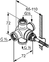 KLUDI Zwei-Wege-Umstellung Rohbau-Set als Drehventil 540 Grad neutral, DN 15/20, Messing, STANDARD