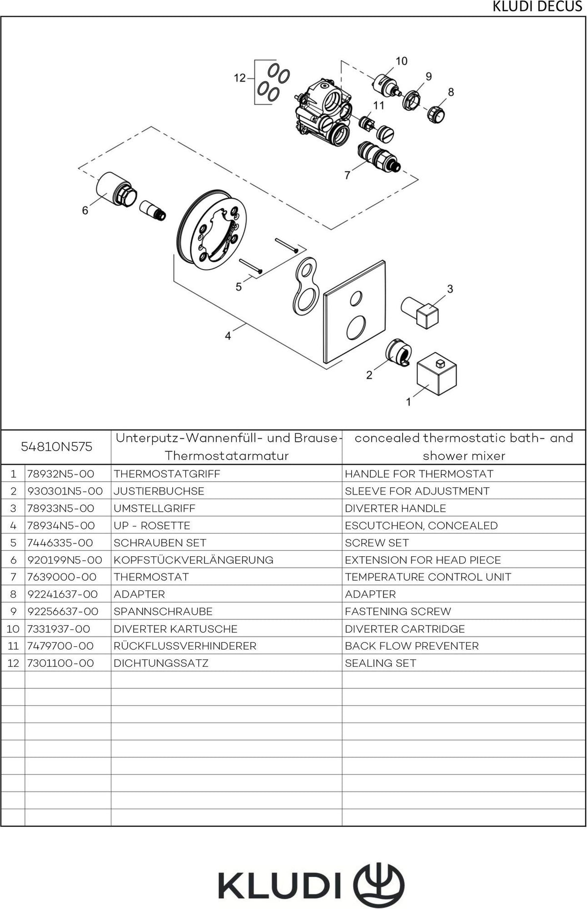 KLUDI DECUS Unterputz-Thermostat Feinbau-Set für Wanne & Brause, eigensicher, Chrom