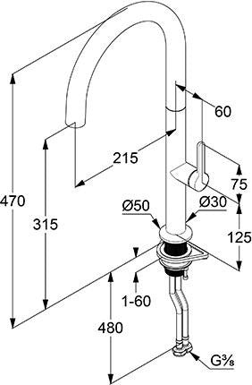 KLUDI-AUREA Spültisch-Einhandmischer mit seitlicher Bedienung in Chrom