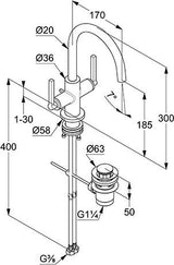 KLUDI NOVA FONTE Waschtischarmatur PURISTIC Einlochmontage chrom – 2-Griff, schwenkbar