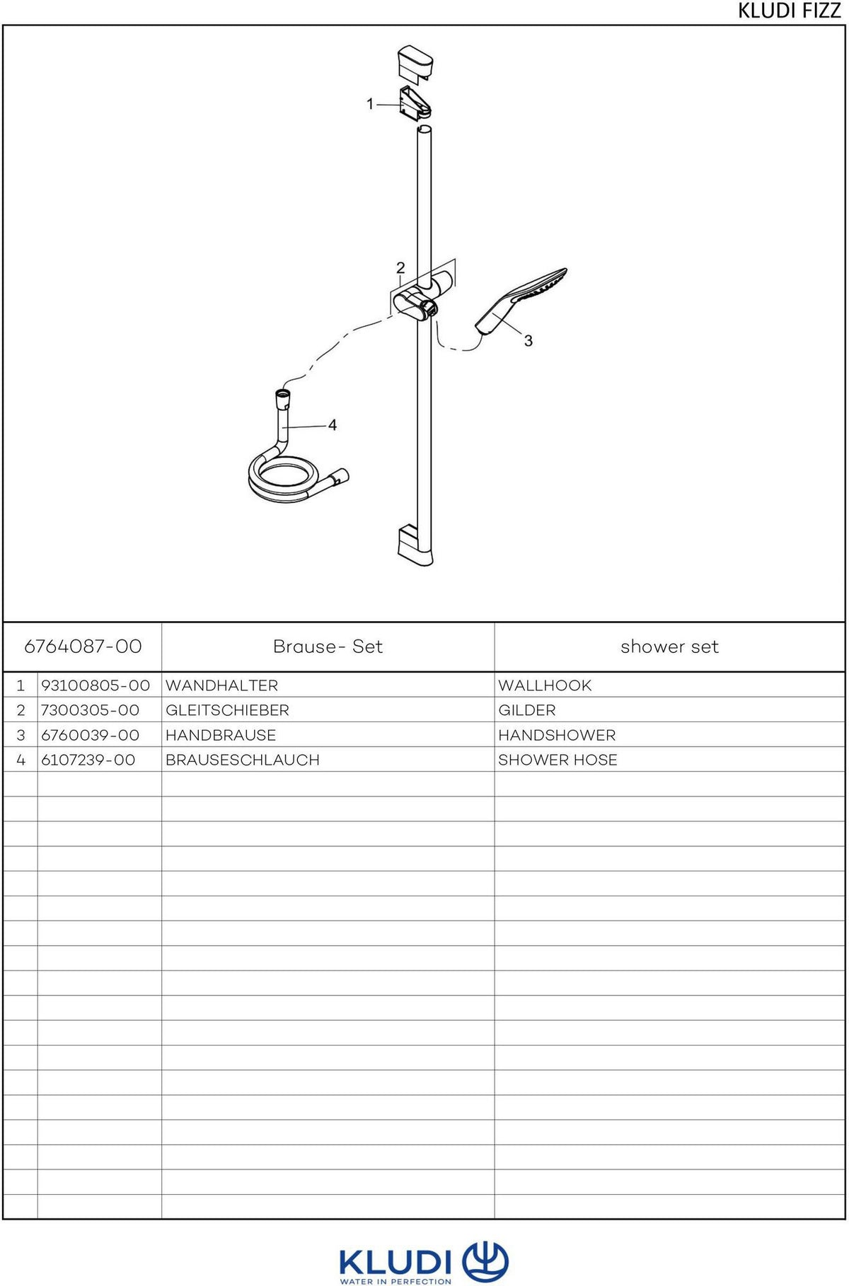 KLUDI FIZZ 1S Brause-Set mit Wandstange 900 mm chrom – Handbrause mit Kalkschnellreinigung