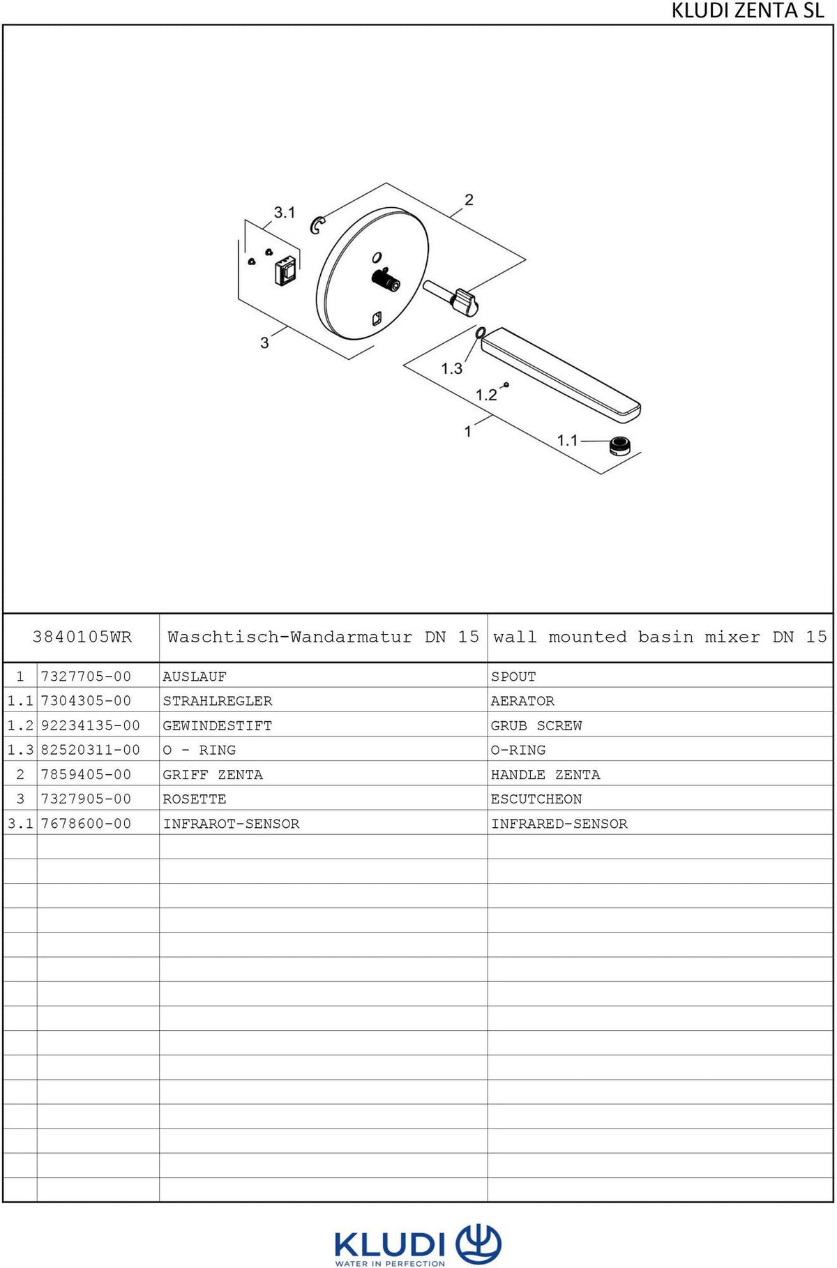 KLUDI ZENTA SL E UP-Wandarmatur – Elektronische Waschtischarmatur mit Infrarot-Sensor, 240 mm Ausladung, Chrom