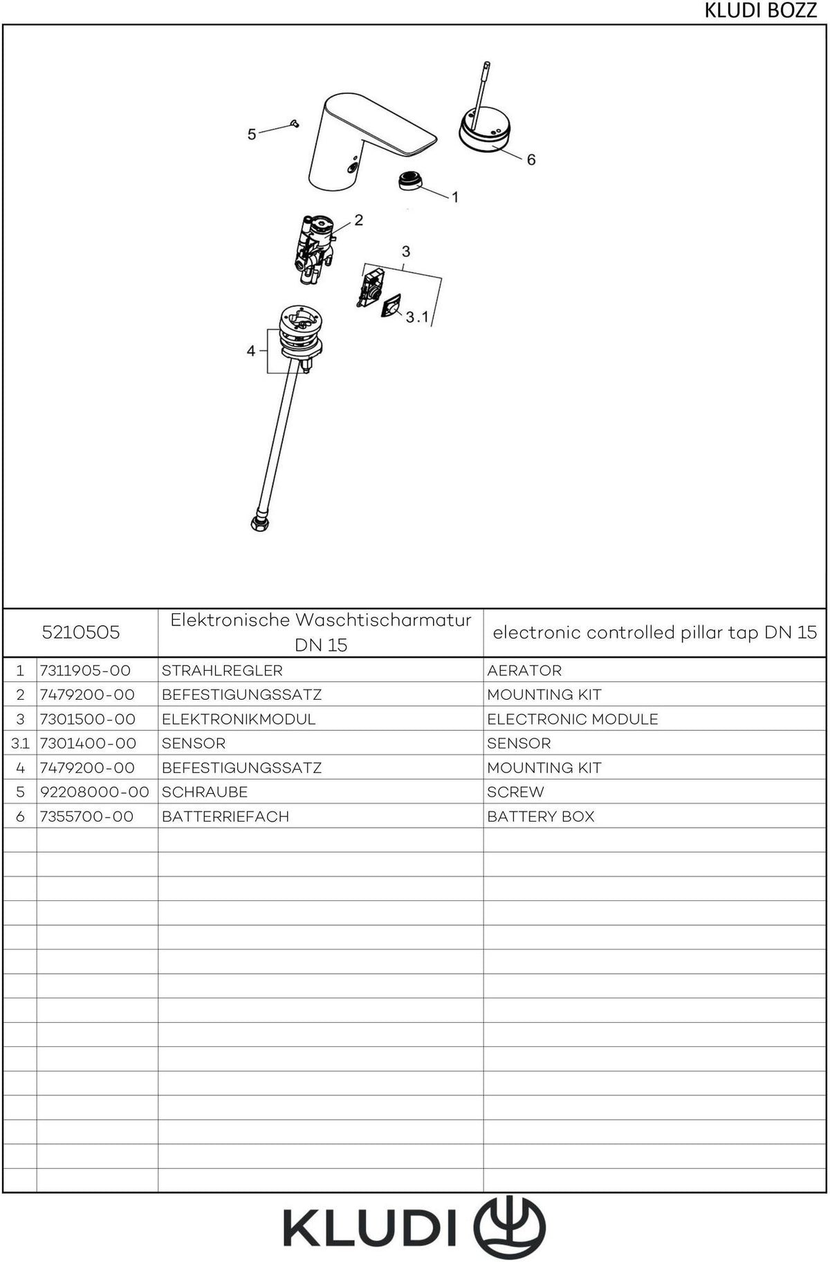 KLUDI BALANCE Elektronisches Standventil mit Batterie chrom – Sensorarmatur für 1-Loch-Montage