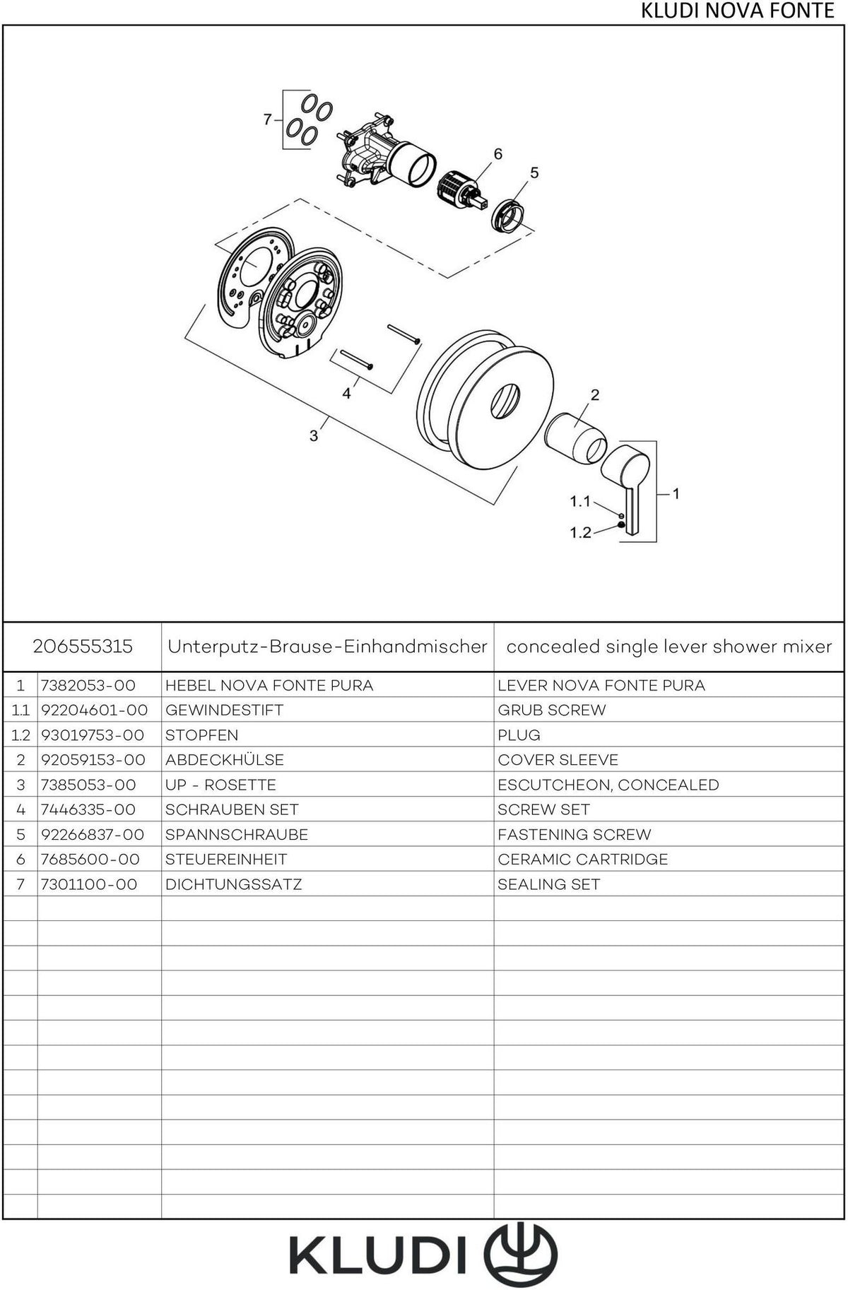 KLUDI NOVA FONTE UP-Brause-Einhandmischer Feinbau-Set mit Funktionseinheit chrom