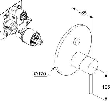 KLUDI BOZZ Unterputz-Wannenfüll- und Brause-Einhandmischer Chrom – Fertigmontageset mit Push&Switch