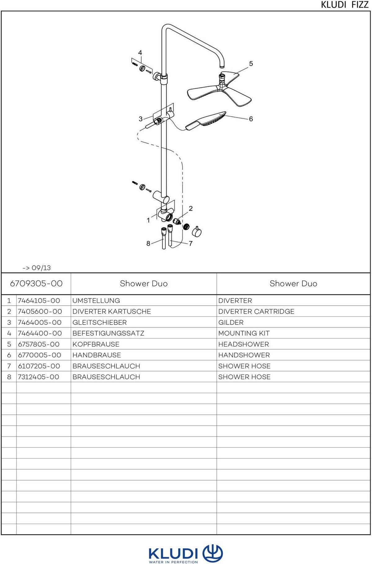 KLUDI FIZZ Dual Shower System mit 3Kammer Kopfbrause chrom – 2-Wege-Umstellung