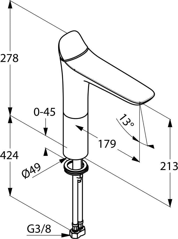 KLUDI AMBA Waschschüssel-Einhandmischer DN 15 chrom – Auslaufhöhe 213 mm, ohne Ablaufgarnitur