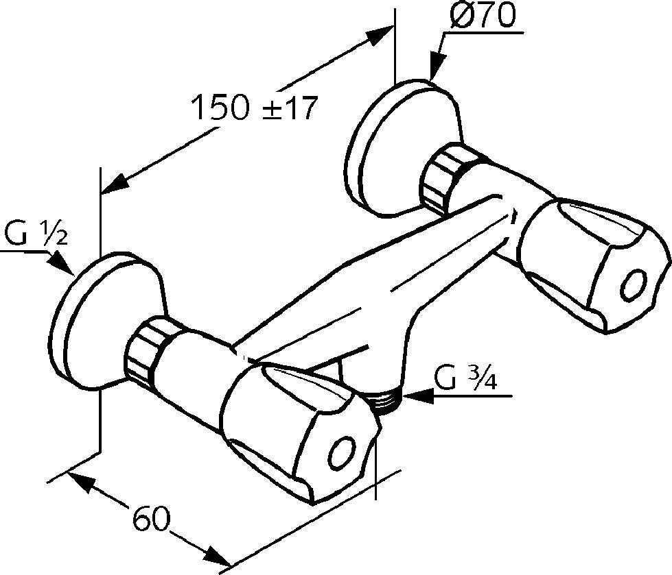 KLUDI STANDARD Brausearmatur ohne Brausegarnitur mit Terralux-Griff – Chrom, DN 15, Zweigriff, Wandmontage