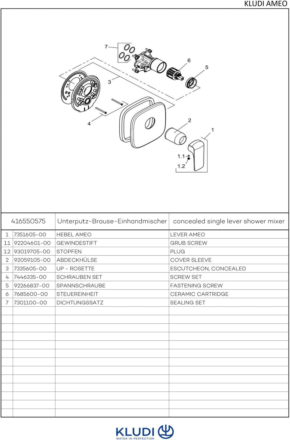 KLUDI AMEO UP-Brause-Einhandmischer Feinbau-Set chrom – Unterputz-Duscharmatur mit Keramik-Kartusche