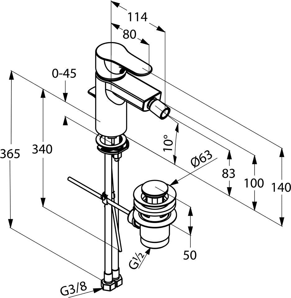 KLUDI OBJEKTA Bidet-Einhandmischer DN 15 mit Ablaufgarnitur – Chrom