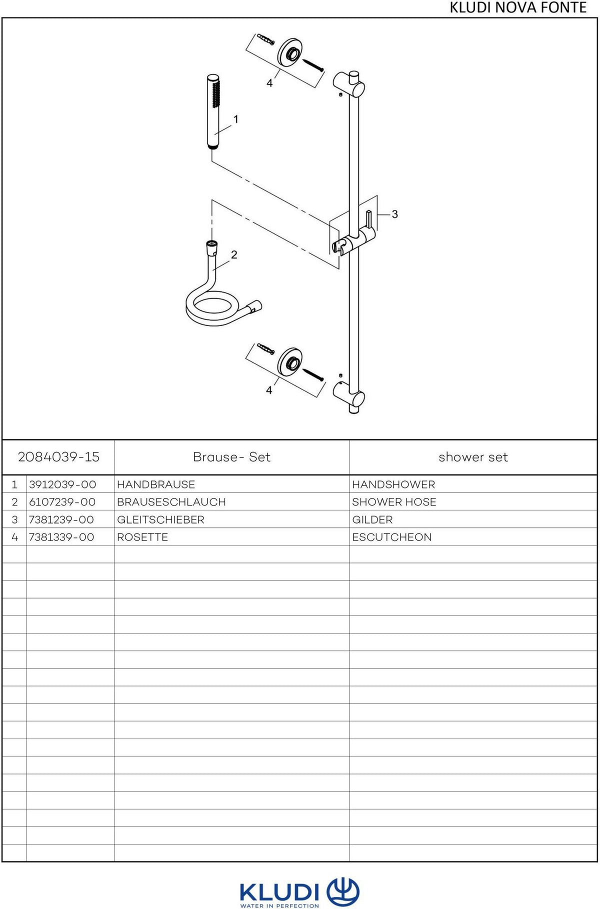 KLUDI NOVA FONTE Puristic Brause-Set 1S 900 mm chrom – Handbrause, Brausestange, Schlauch