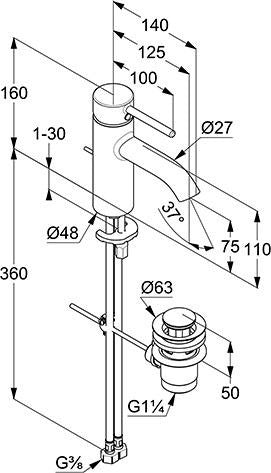 KLUDI BOZZ Waschtisch-Einhandmischer 75 mm mit Ablaufgarnitur – Chrom, DN 15, 5 l/min