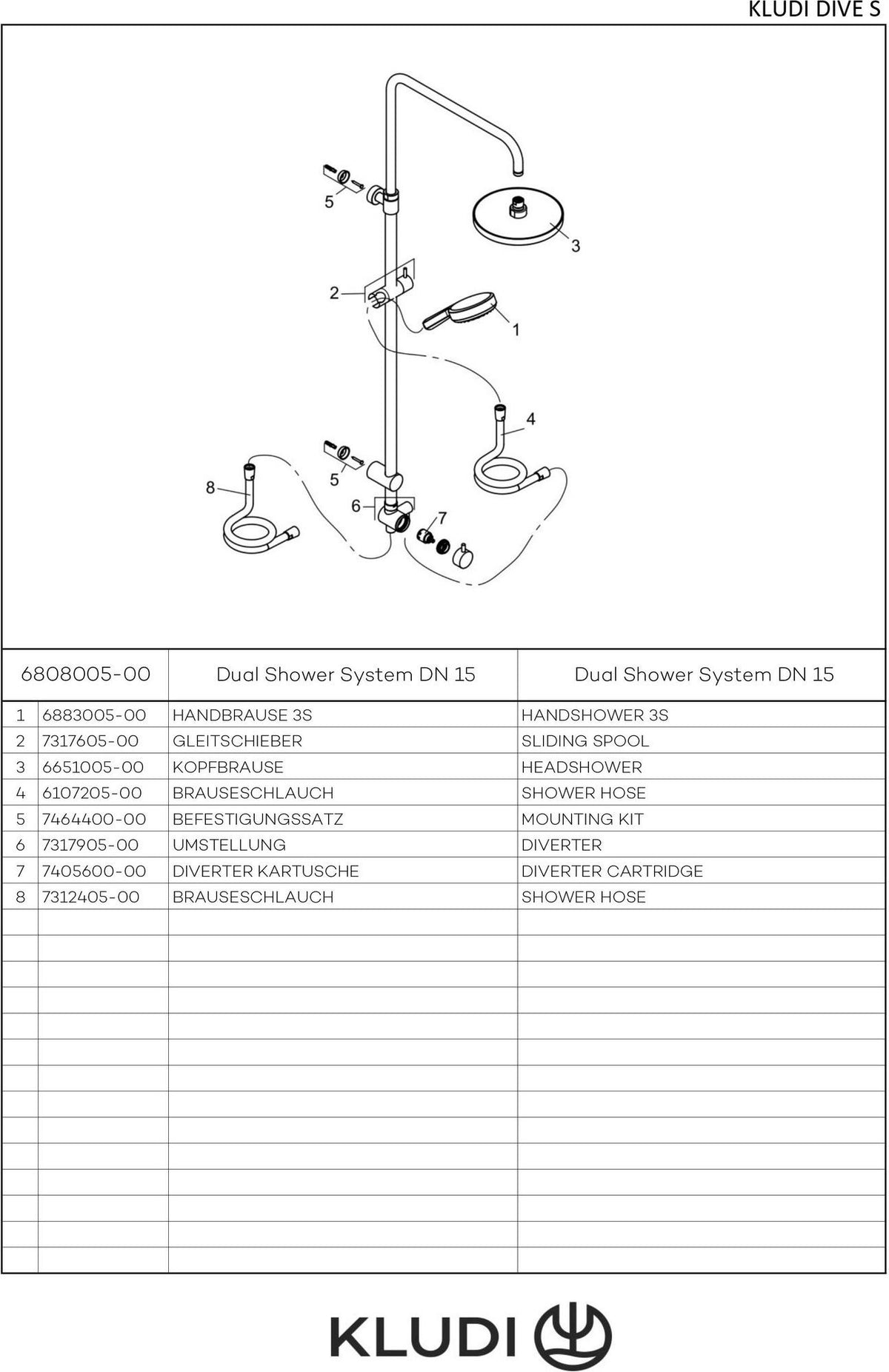 KLUDI DIVE S Dual Shower System DN 15 mit Hand- und Kopfbrause, chrom