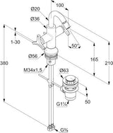 KLUDI NOVA FONTE Bidetarmatur DECO Chrom – 2-Griff, 1-Loch, mit Ablaufgarnitur