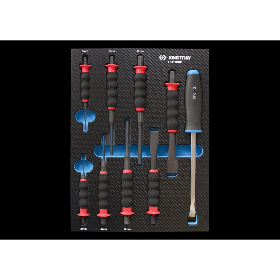 KING TONY Profi-Werkzeuge - Ummantelter Splinttreiber-Set mit Meißel, EVAWAVE - 9 tlg. 91019GRE