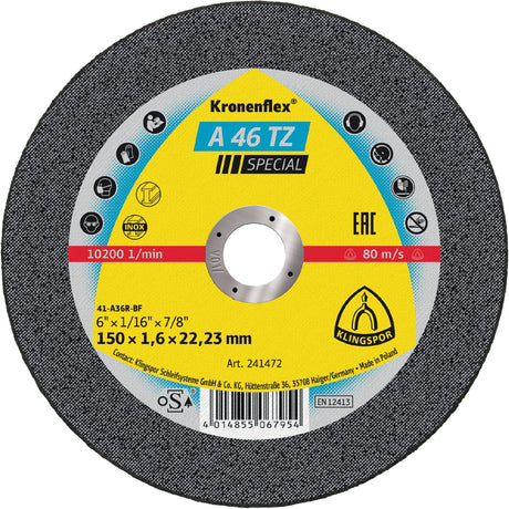 KLINGSPOR Trennscheibe A 46 TZ Special 115x1,6 mm INOX – 25 Stk. für Stahl & Edelstahl