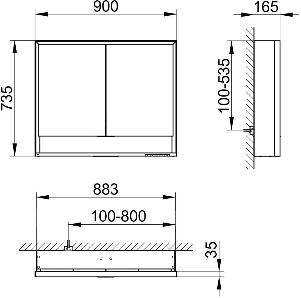KEUCO Royal Lumos Spiegelschrank 900 mm mit LED-Beleuchtung, 2 Türen, silber-eloxiert