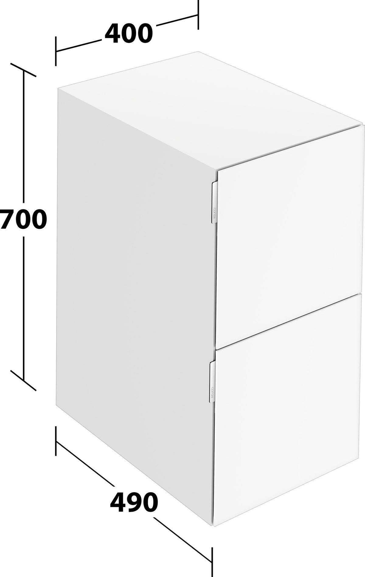 KEUCO Edition 11 Art Sideboard 400 mm mit 2 Auszügen und Beleuchtung – Weiß / Glas Weiß
