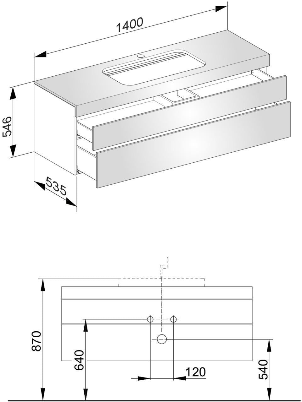 KEUCO Edition 400 Waschtischunterbau 1400 mm anthrazit Glas – 2 Auszüge, wandmontiert