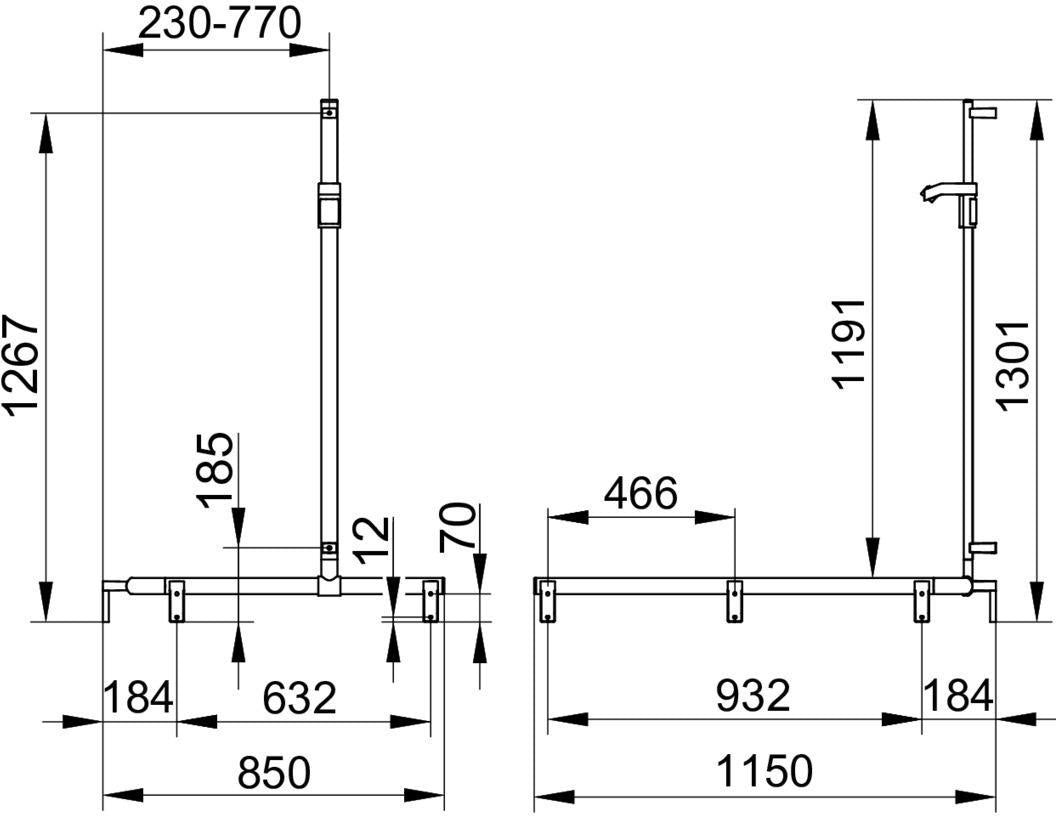 KEUCO AXESS Duschhandlauf 850 mm rechts mit Brausestange, silber-eloxiert