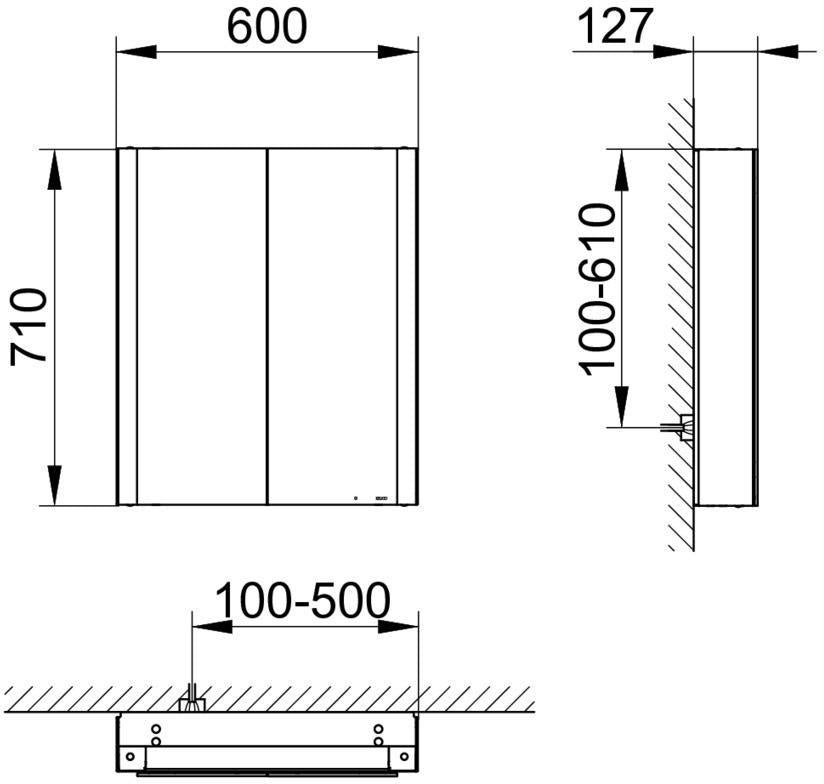 KEUCO Somaris Spiegelschrank 600 x 710 x 128 mm Eiche hell Dekor – 2 Türen Wandvorbau