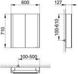 KEUCO Somaris Spiegelschrank 600 x 710 x 128 mm Eiche hell Dekor – 2 Türen Wandvorbau