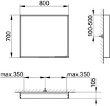 KEUCO X-Line Lichtspiegel mit Spiegelheizung, DALI, 800x700 mm, inox