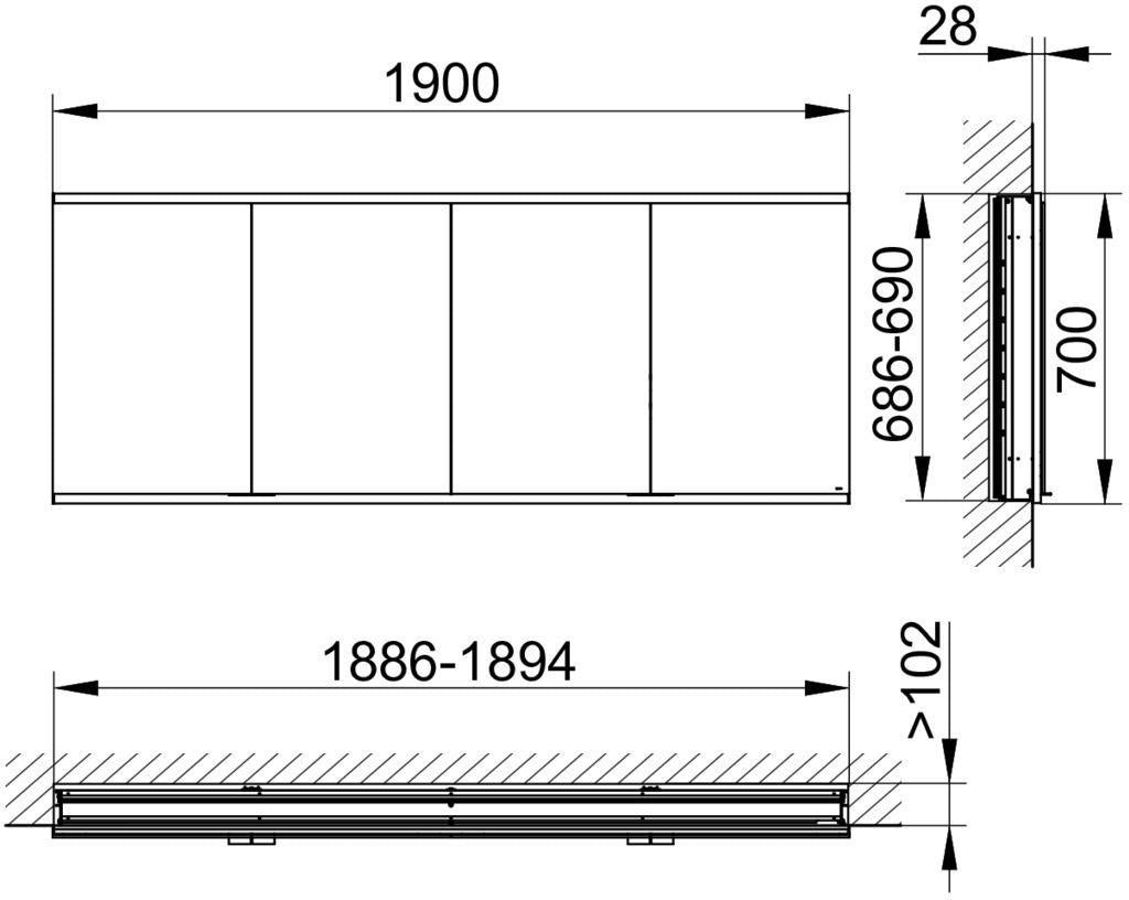 KEUCO Royal Modular 2.0 Spiegelschrank Einbau 1900 mm, unbeleuchtet, 4 Türen, silber-eloxiert