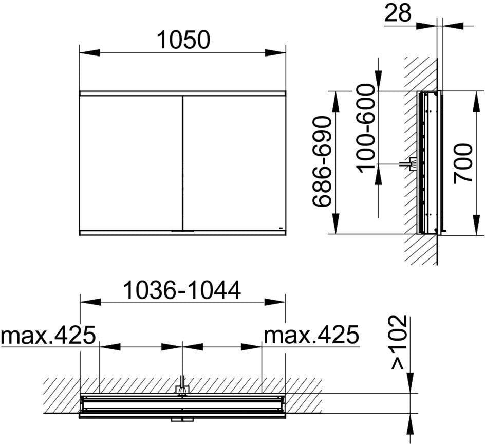 KEUCO Royal Modular 2.0 Spiegelschrank, unbeleuchtet, Wandeinbau, 1050 mm, mit Steckdose und USB