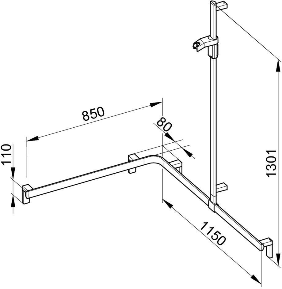 KEUCO AXESS Duschhandlauf 850 mm rechts mit Brausestange, silber-eloxiert
