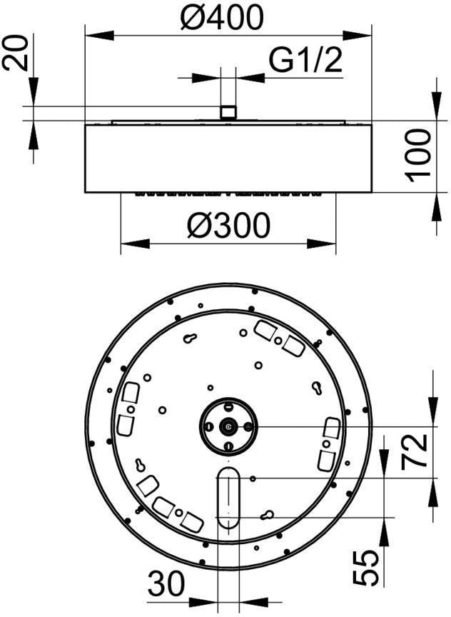 KEUCO Duschleuchte IP65 mit LED 400 mm rund, Kopfbrause weiß/verchromt, Deckenmontage