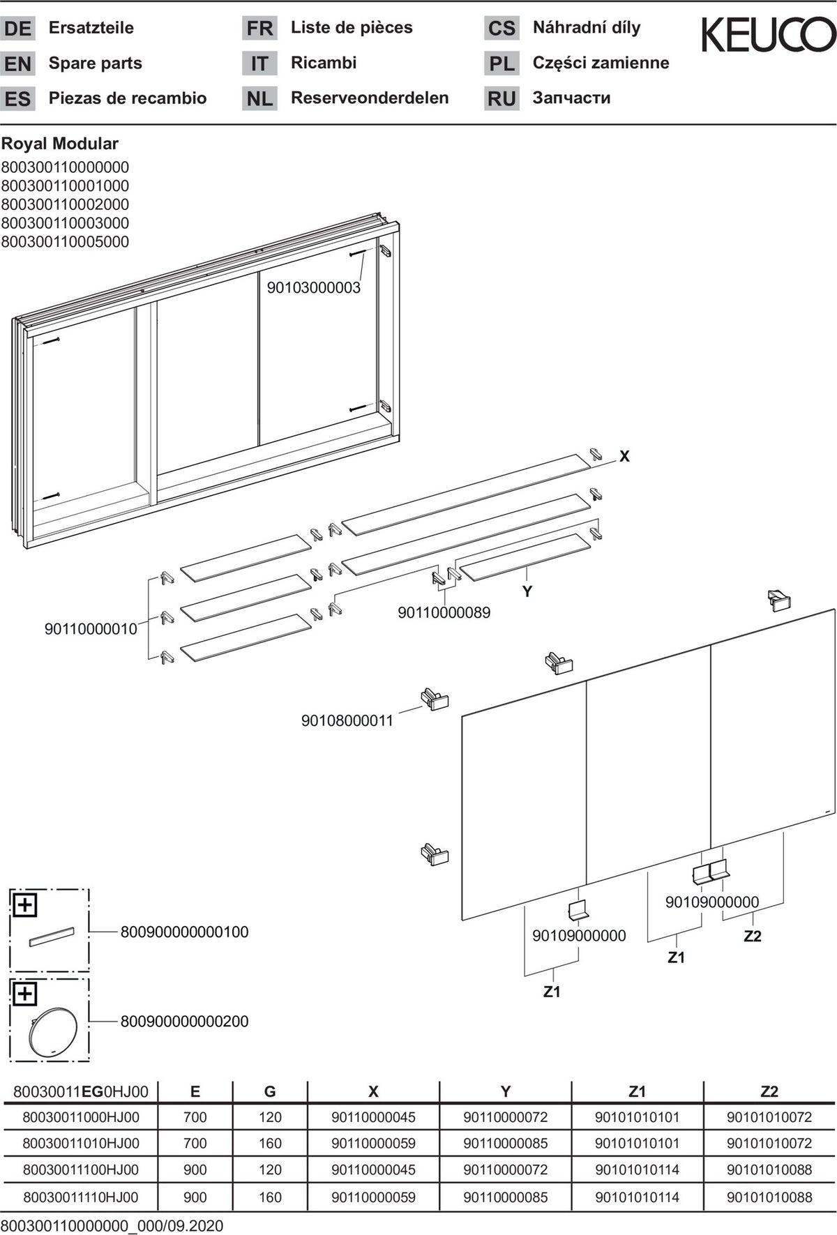 KEUCO Royal Modular 2.0 Spiegelschrank 900 mm, unbeleuchtet, Wandeinbau, mit Steckdose & USB