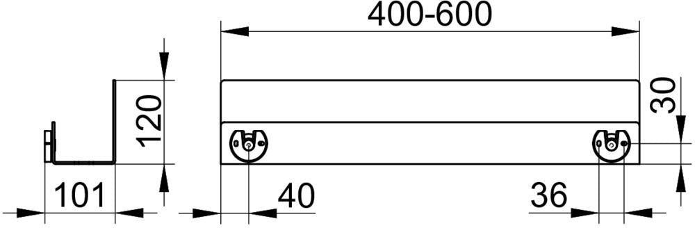 KEUCO Duschablage 24953 auf Maß – 400-600 x 120 x 90 mm, schwarz matt, Aluminium, mit Haken