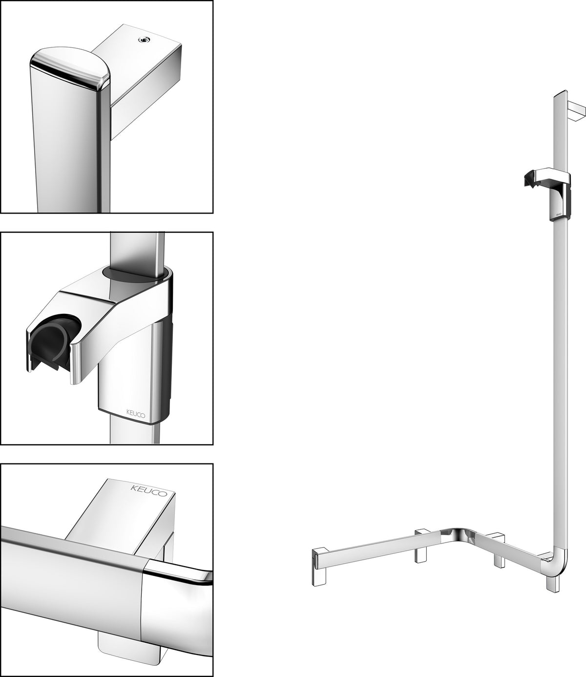 KEUCO AXESS Duschhandlauf 550/531/1301 mm mit Brausestange rechts, silber-eloxiert