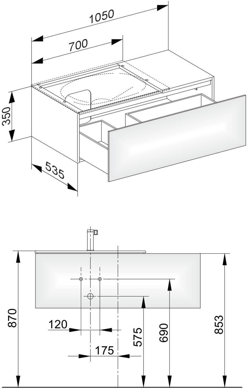 KEUCO Edition 11 Waschtischunterbau 1050 mm Weiß Hochglanz mit Auszug und Push-Open