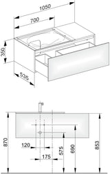 KEUCO Edition 11 Waschtischunterbau 1050 mm Weiß Hochglanz mit Auszug und Push-Open