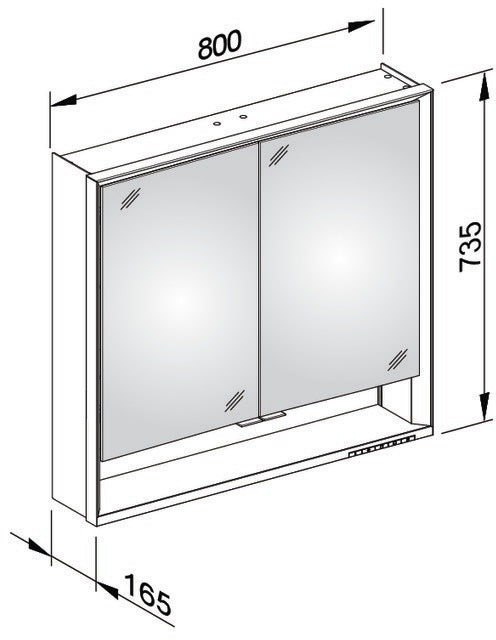 KEUCO Royal Lumos Spiegelschrank 800 mm mit LED-Beleuchtung und Ablagefach, silber-eloxiert