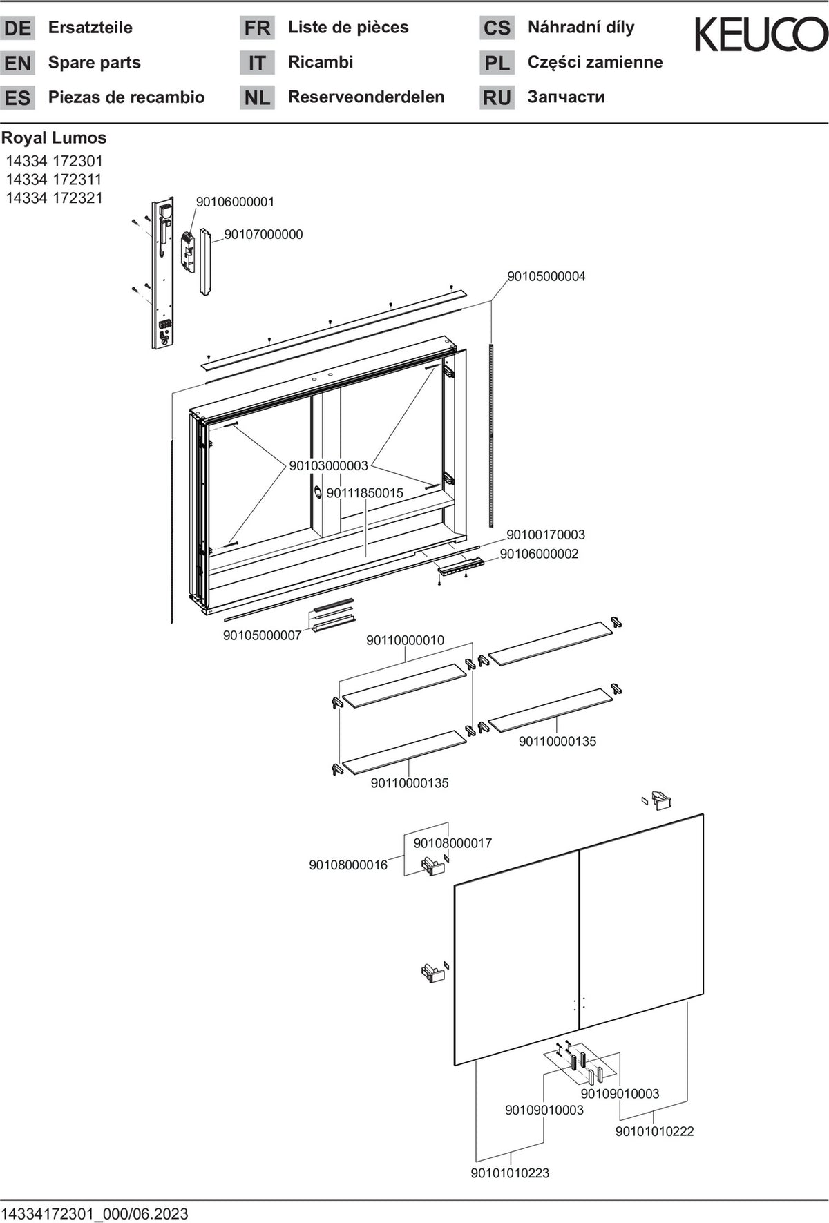 KEUCO Royal Lumos Spiegelschrank Wandeinbau 1000 x 735 x 130 mm silber-eloxiert mit Ablagefach